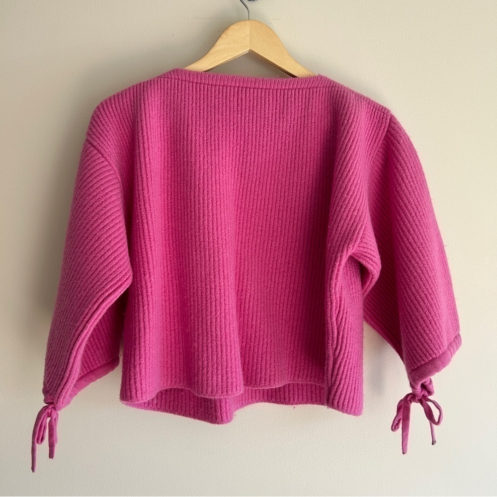 Agnona Wool Sweater Womens Medium Pink Knit Balloon Sleeves Boatneck Boxy
